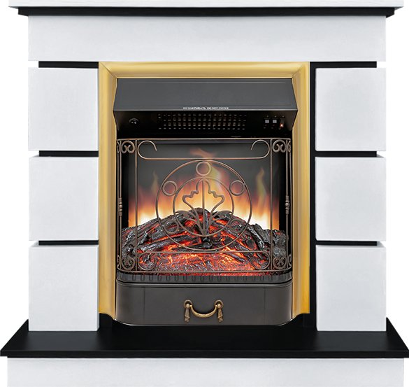 Каминокомплект Modern (Разборный) - Белый с черным (64961401) с очагом Majestic FX Brass