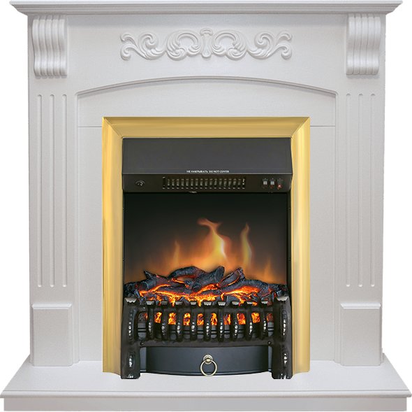 Каминокомплект Sorrento - Белый дуб с очагом Fobos FX Brass