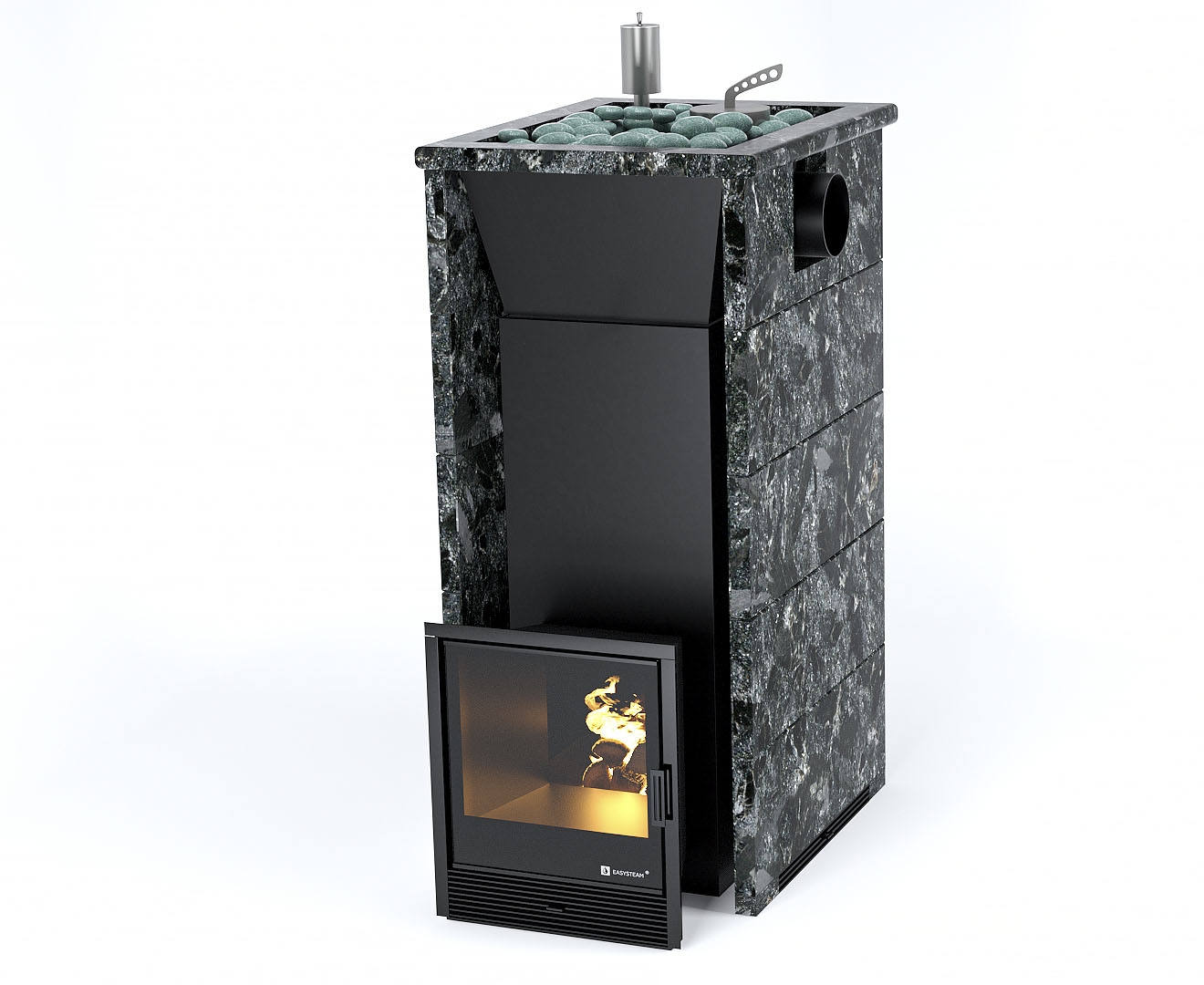 Печь Геленджик в трехстороннем кожухе с открытым верхом с боковым подключением