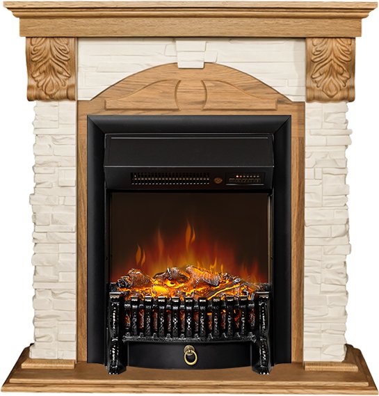 Каминокомплект Dublin (Разборный) - Дуб / Сланец бежевый с очагом Fobos FX M Black RC