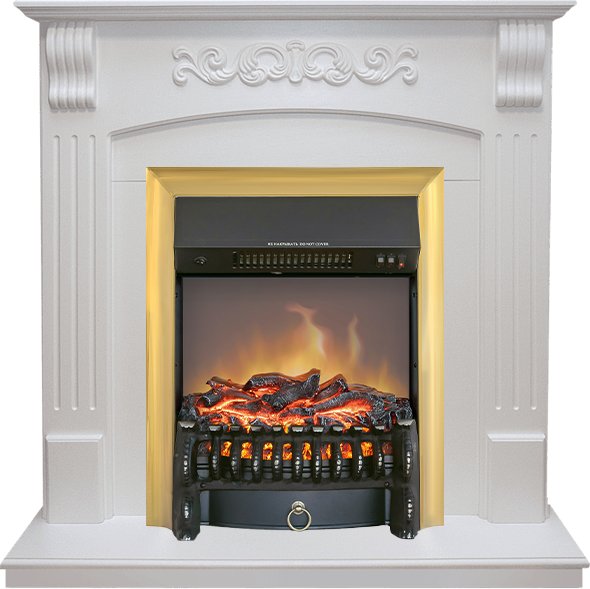 Каминокомплект Sorrento - Белый дуб с очагом Fobos FX M Brass