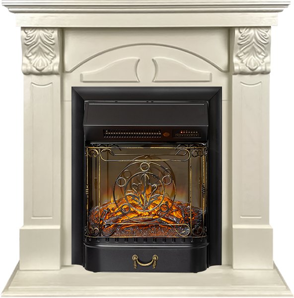 Каминокомплект Dublin (деревянный) RUSTIC (Разборный) - Слоновая кость с очагом Majestic FX M Black RC